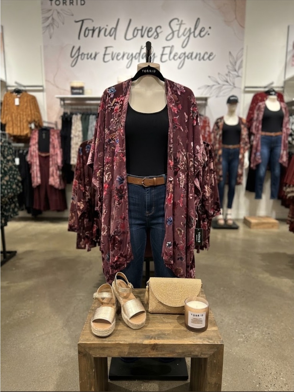 torrid EUC Burgundy Floral Open-Front Kimono Cardigan